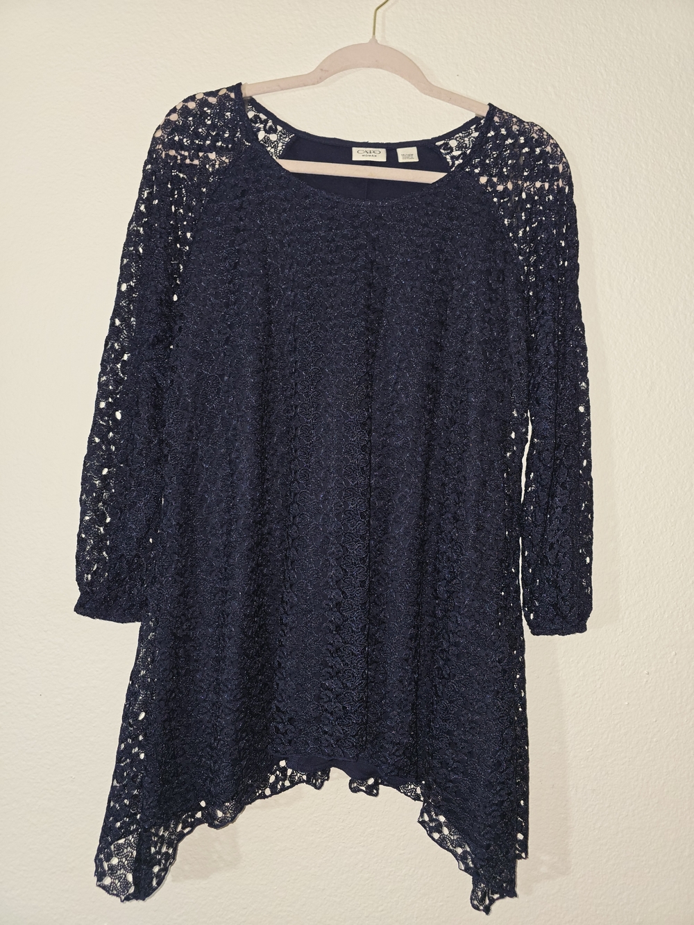 Cato Navy Blue Asymmetrical Lace Tunic Dress
